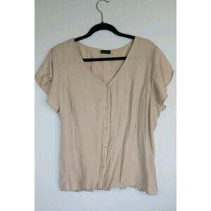 Zenobia Women's V Neck Short Sleeve Beige Blouse Size 3XL